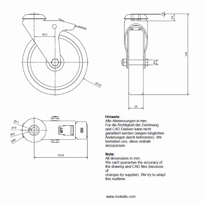 Rollers 125 single hole with brake