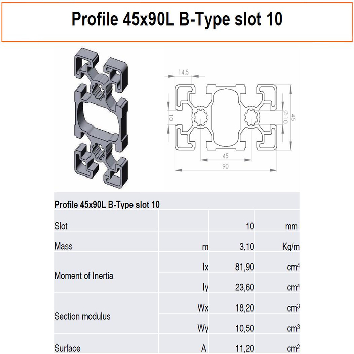 Profile 45x90L B-Type slot 10