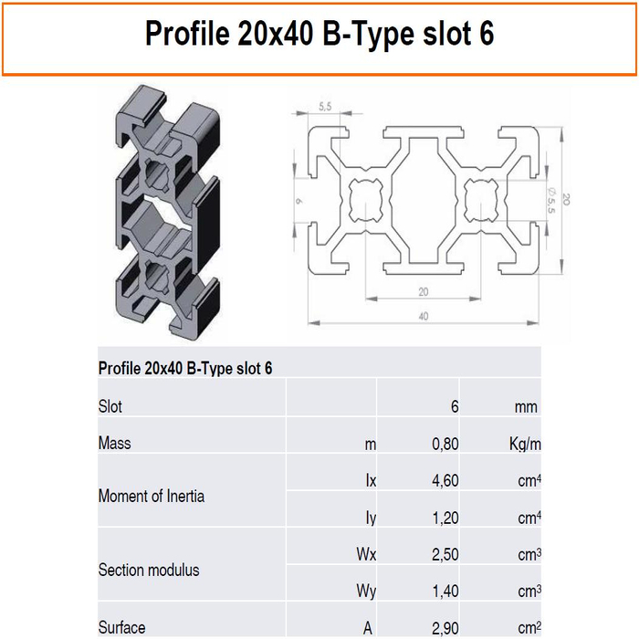 Profile 20x40 B-Typ Slot 6