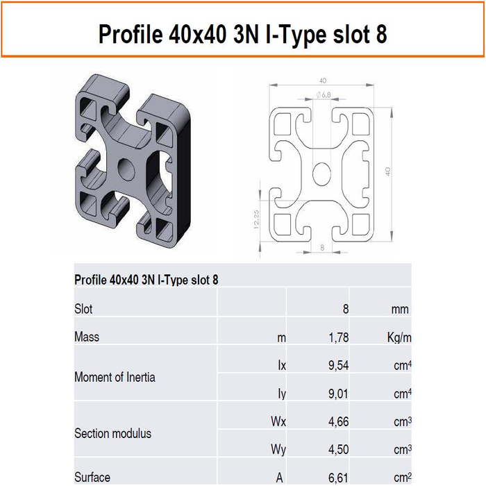 Aluminium profiel 40x40 3N I-Type sleuf 8
