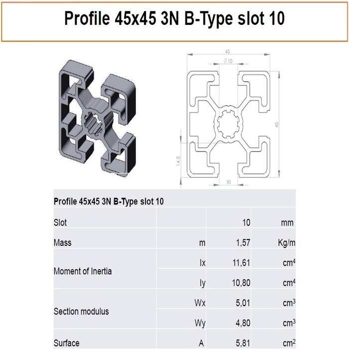 Profile 45x45 3N B-Type slot 10