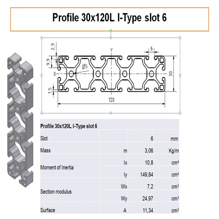 Aluminium profiel 30x120L I-Type sleuf 6