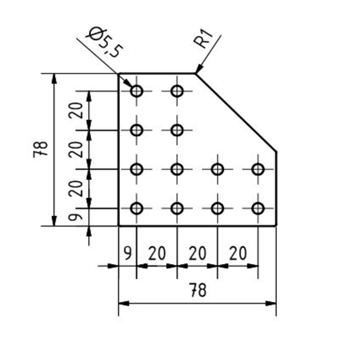 L connector plaat 78x78x3, Laser cut