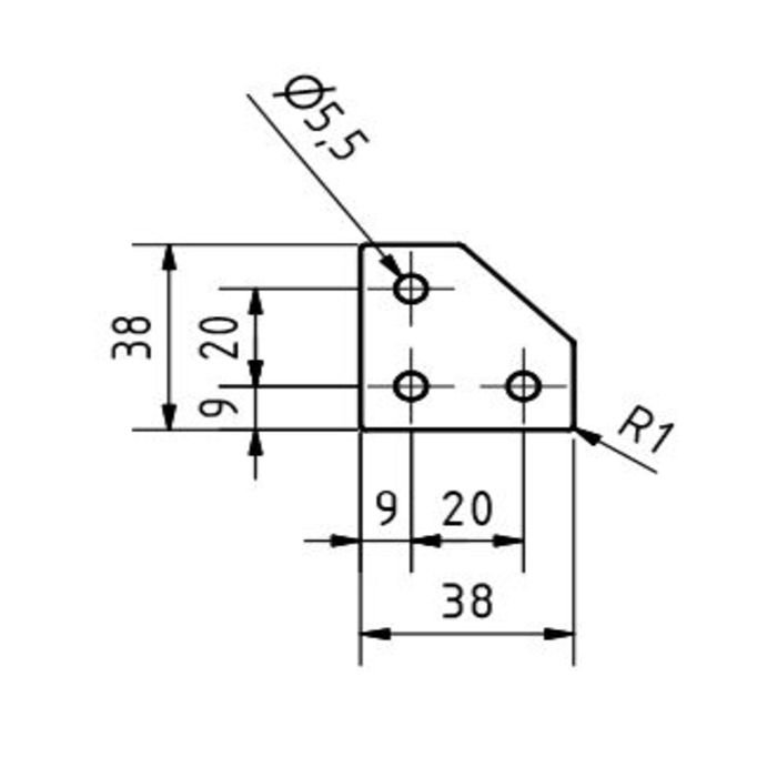 L connector plaat 38x38x3, Laser cut