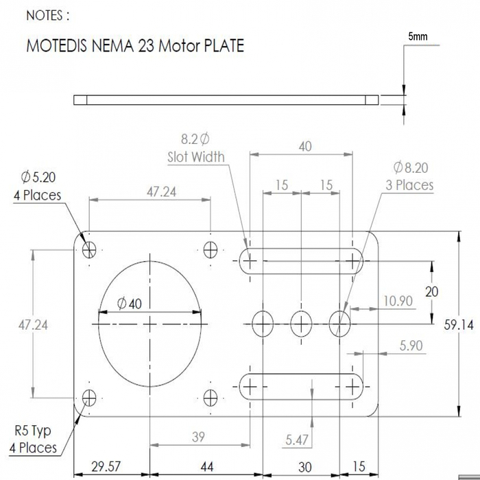 Plaat motorsteun NEMA 23, t=5mm, Laser gesneden