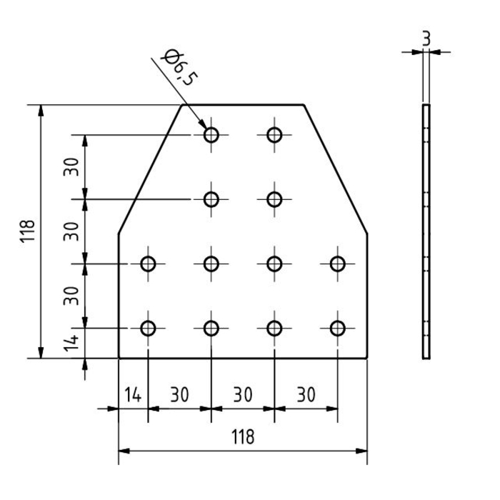 T connector plaat 118x118x3, Laser cut