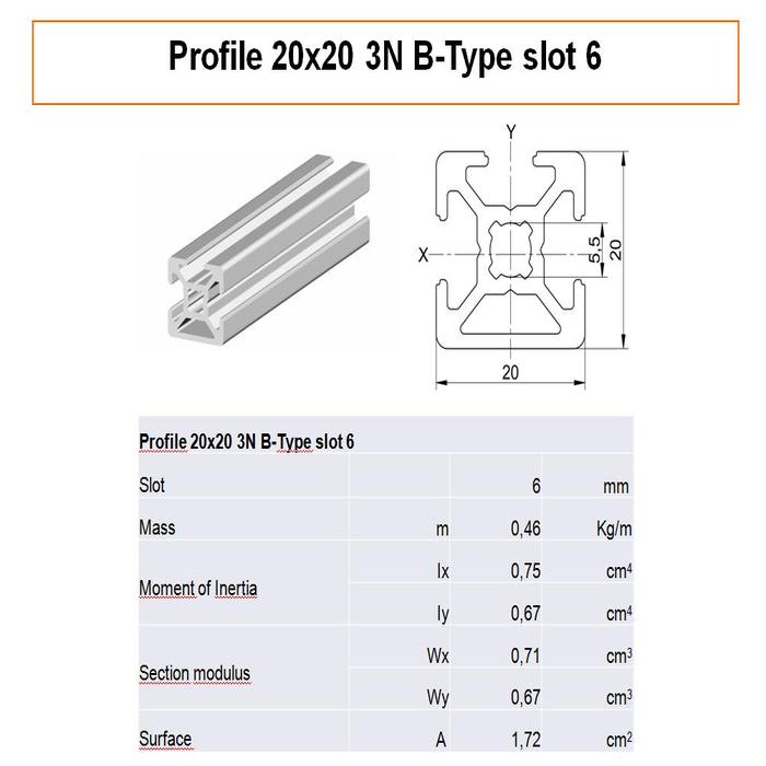 Aluminium profiel 20x20 3N B-type sleuf 6
