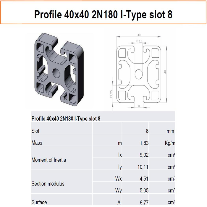 Aluminium profiel 40x40 2N180 ° I-Type sleuf 8