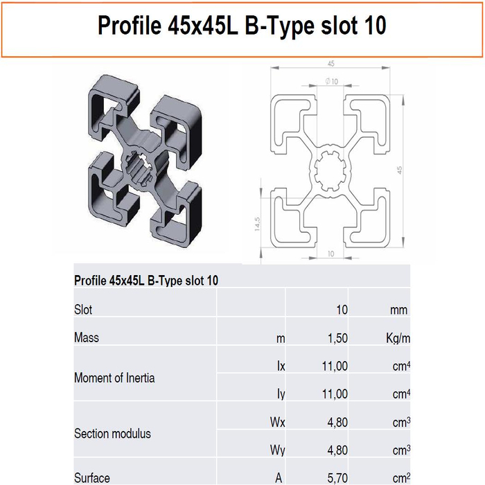 Profile 45x45L B-Type slot 10