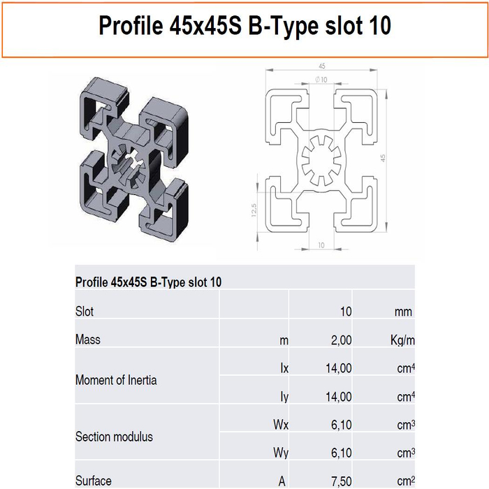 Profile 45x45S B-Type slot 10