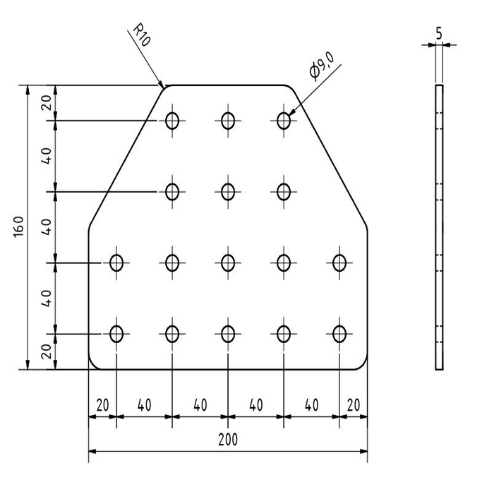 T-connector plaat 200x160x5, Laser cut