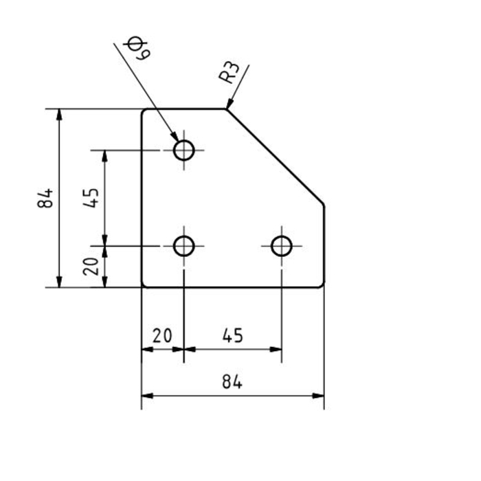 L connector plaat 58x58x5, Laser cut