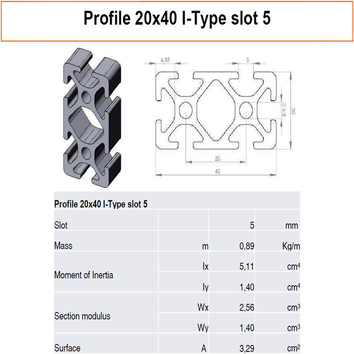 Aluminium profiel 20x40 I-Type sleuf 5