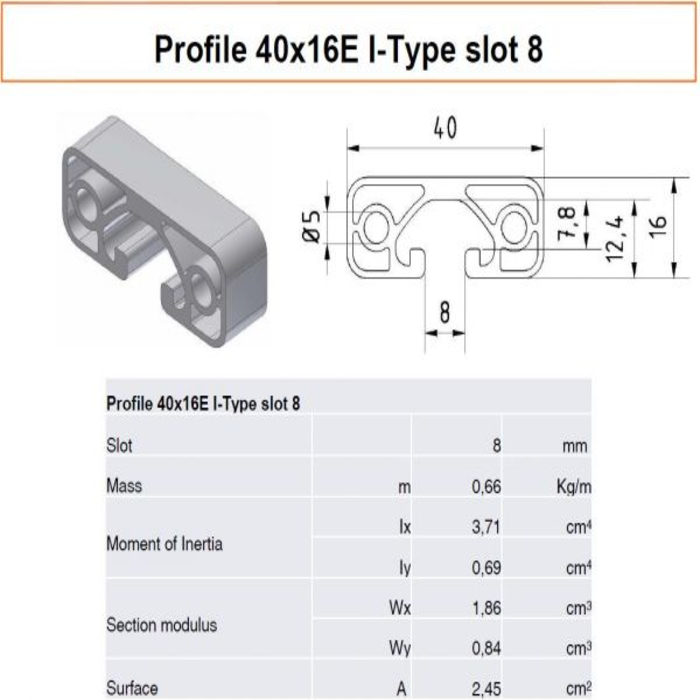 Aluminium profiel 40x16L I-type sleuf 8