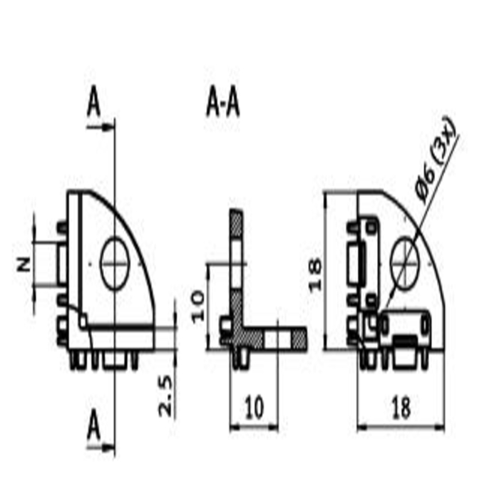 3-delig Hoek element 20 I-type sleuf 5