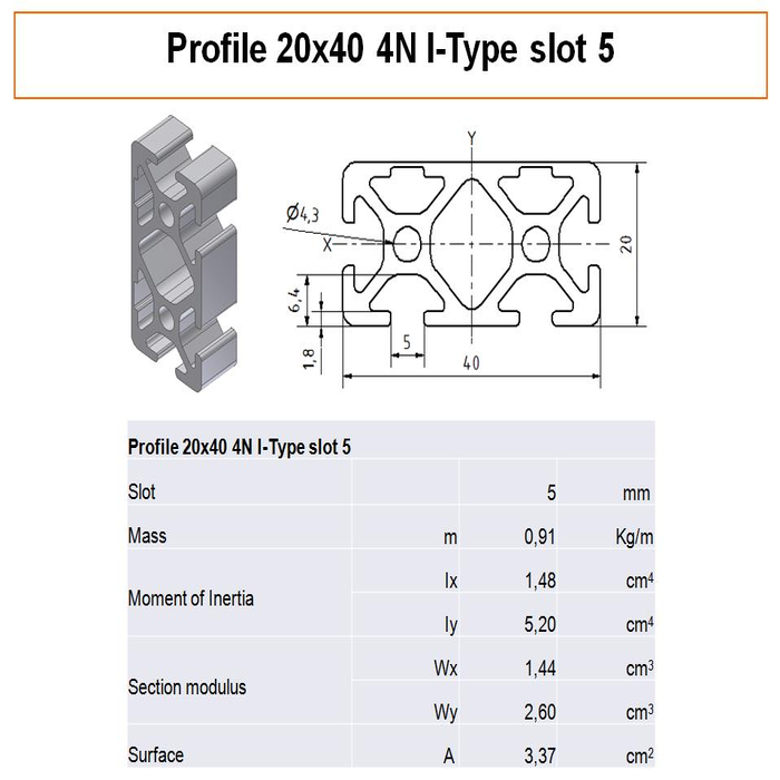 Aluminium profiel 20x40 4N I-Type sleuf 5