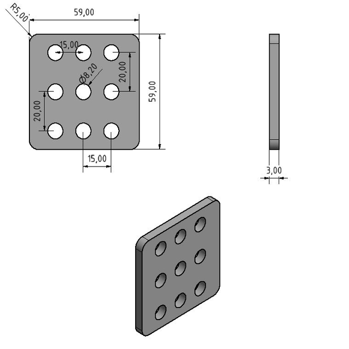Universele adapterplaat aluminium gelaserd Nema 23 t=3mm