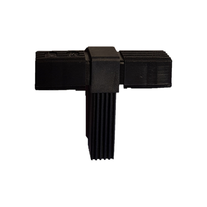 Stekkerverbinding 2D3 van PA voor vierkante buis 25x25x1,5. Lengte armen: 49 mm. Connector uit één stuk