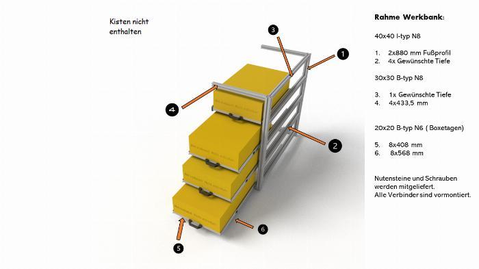 Etabli préconfiguré avec glissière télescopique avec profilés en aluminium