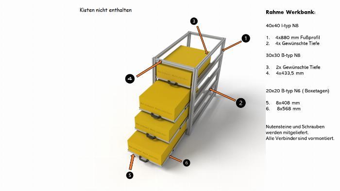 Etabli préconfiguré avec glissière télescopique avec profilés en aluminium